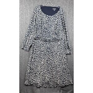 Jessica Howard Dress 22W Plus Blue Grey Leopard Animal Print Midi Lined Cinched